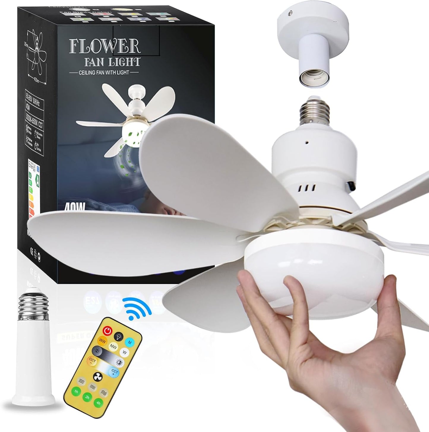 ABANICO TIPO BOMBILLO - FLOWER FAN LIGHT CEILIN (4 ASPAS)