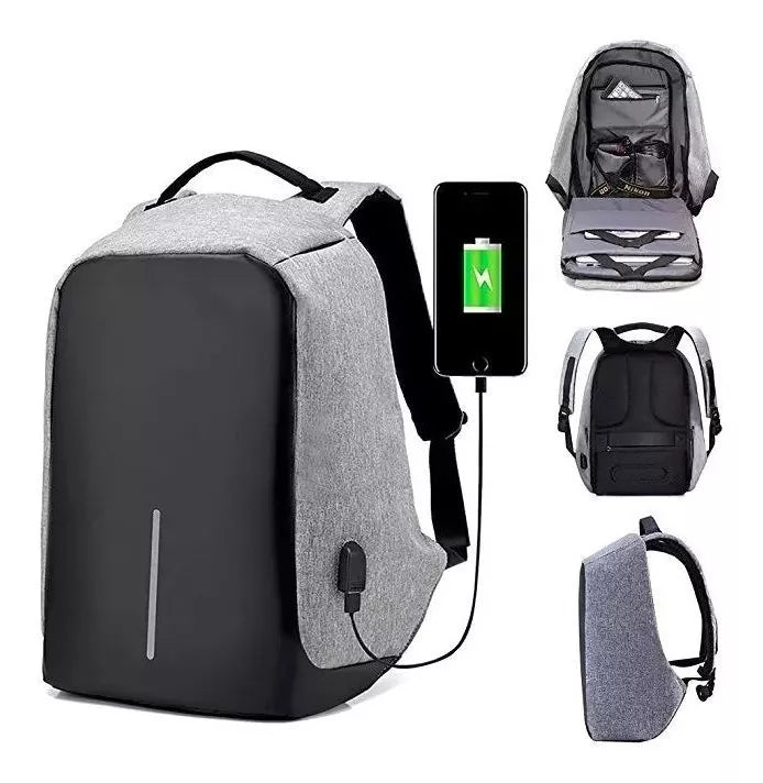 MOCHILA ANTIRROBO IMPERMEABLE CON PUERTO USB DE CARGA NEGRA