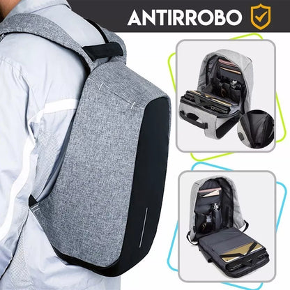 MOCHILA ANTIRROBO IMPERMEABLE CON PUERTO USB DE CARGA NEGRA